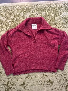 Abercrombie & Fitch Women's Raspberry V-Neck Collared Sweater